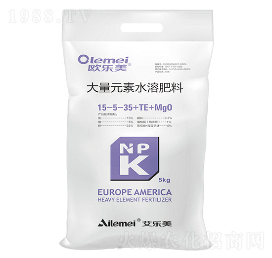 大量元素水溶肥料15-5-35+TE+MgO-歐樂美-艾樂美