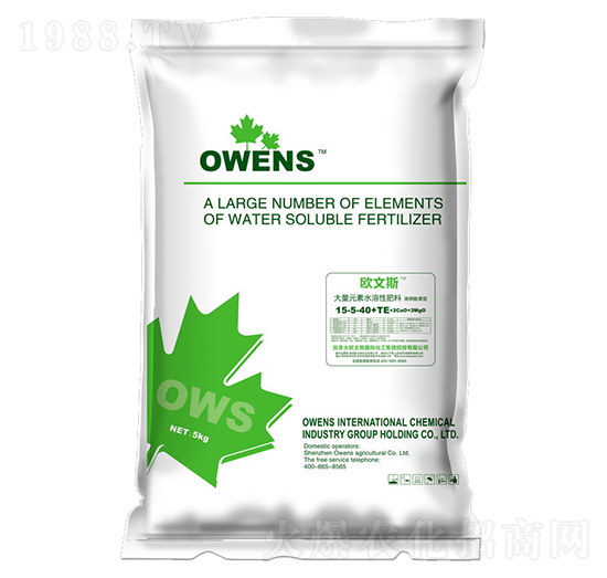 大量元素水溶肥料15-5-40+TE-歐文斯