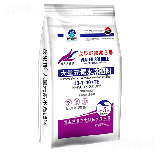 高鉀膨果型大量元素水溶肥料13-7-40+TE-金果郎膨果3號-博海作科
